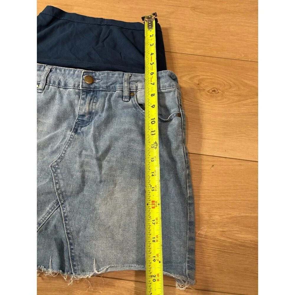 Bandia Maternity Denim Skirt With Under Shorts Light Wash Hem Size US 4